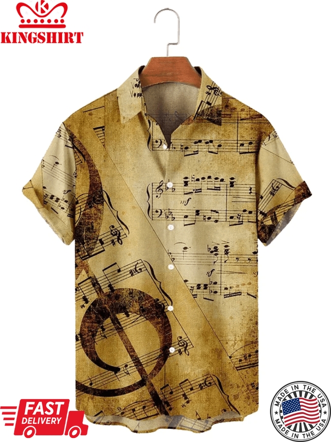 Men's Simple Retro Sheet Music Violin Print Casual Shirt