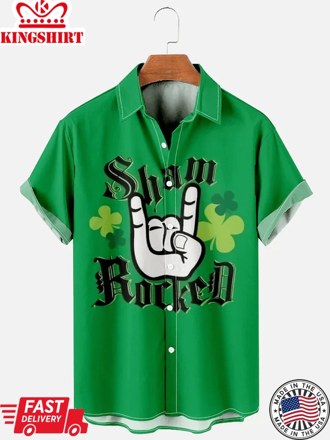 Men's St. Patrick's Day Sham Rocked Printed Trendy Hawaiian Shirt