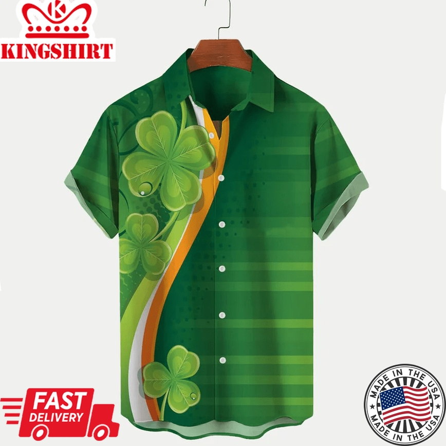 Men's St. Patrick's Day Shamrock Print Trendy Hawaiian Shirt, St. Patrick's Day Trendy Hawaiian Shirt For Men