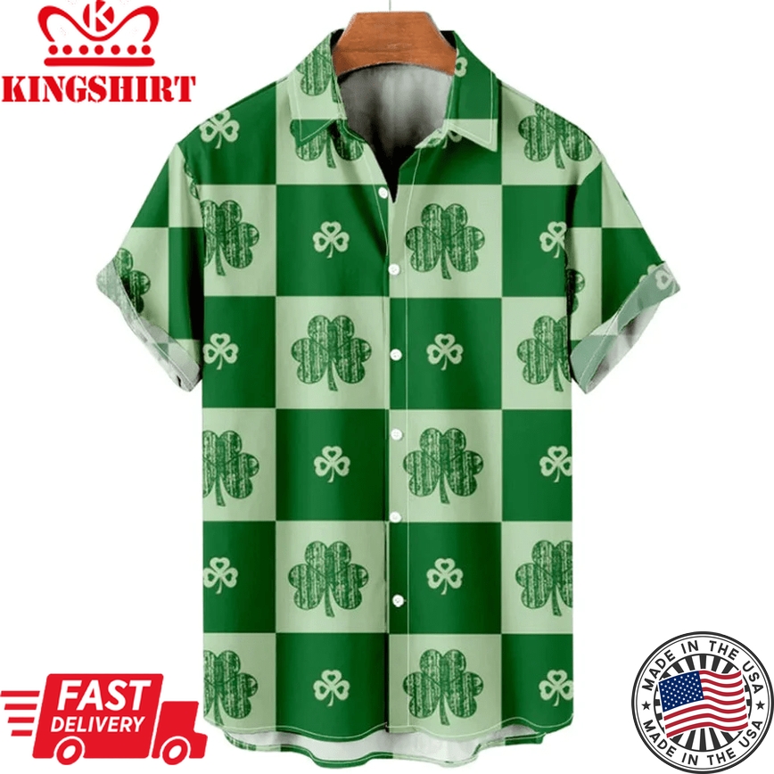 Men's St. Patrick's Day Short Sleeve Trendy Hawaiian Shirt, Patrick's Day Gift