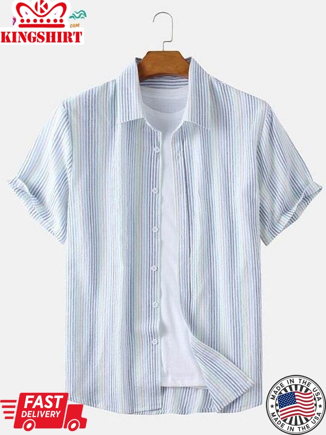 Men's Striped Stitching Trending Hawaiian Shirts Shirt