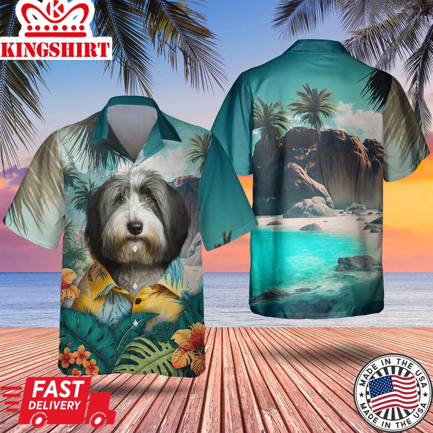 Men's Summer Style Bearded Collie Tropical Trendy Hawaiian Shirt: Fashionable Apparel for a Stylish Season