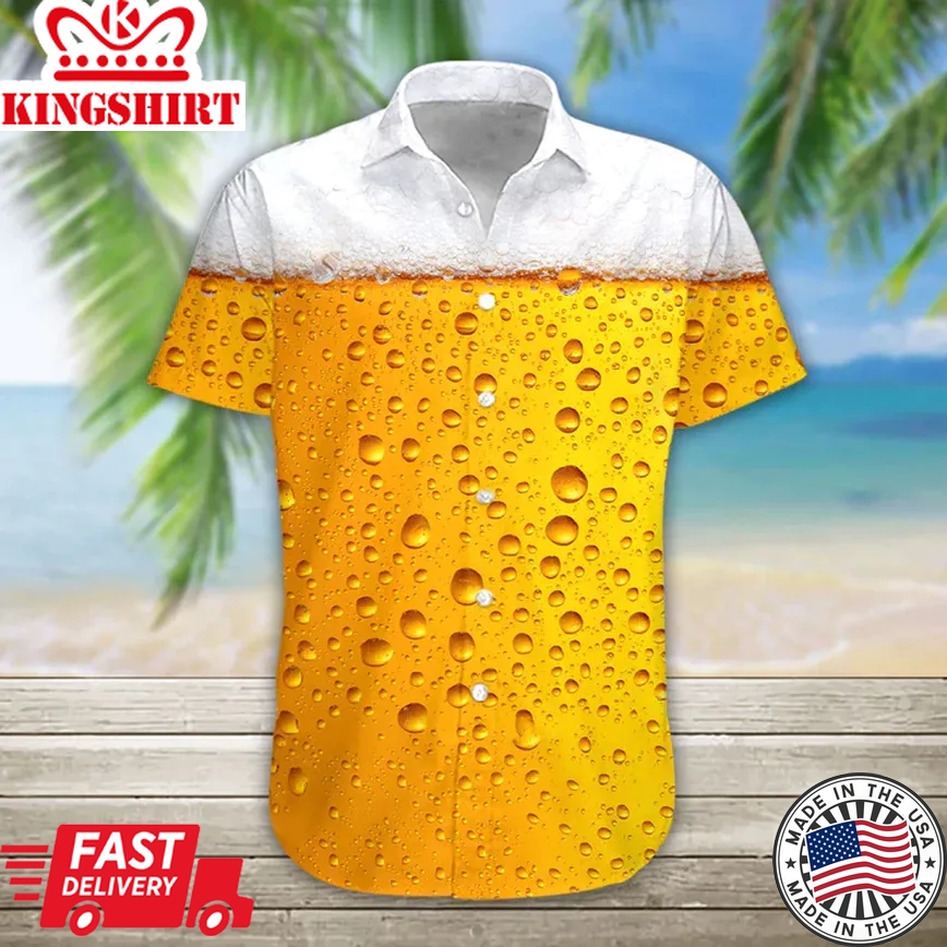 Men's Trendy Hawaiian Shirt, 3D Beer Hawaii Shirt, Trendy Hawaiian Shirts For Men Short Sleeve Aloha Beach Shirt