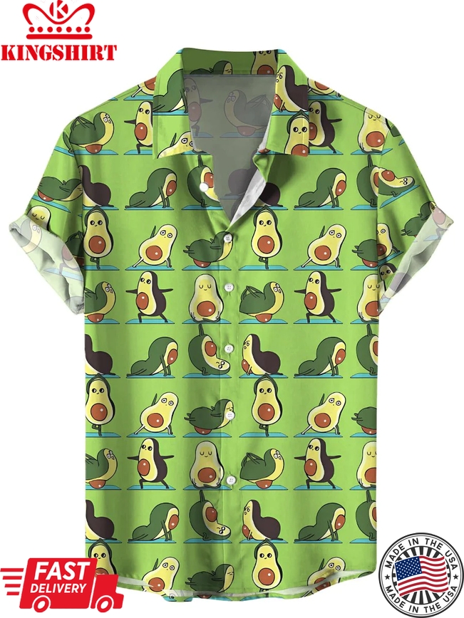 Men's Trendy Hawaiian Shirts Avocados Yoga Print Short Sleeve Shirt