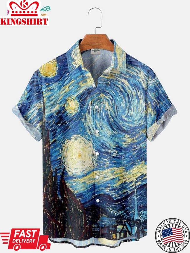 Men's Vincent Van Gogh The Starry Night Print Trending Hawaiian Shirts Shirt