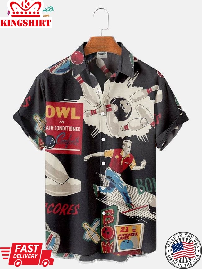 Men's Vintage 50s Bowling Print Trending Hawaiian Shirts Shirt