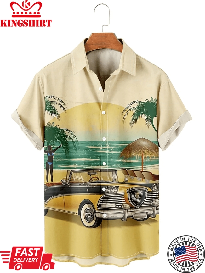 Men's Vintage Hawaiian Beach Auto Casual Hawaii Shirt