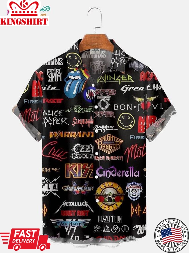 Men's Vintage Rock And Roll Punk Print Regular Sleeve Trending Hawaiian Shirts Shirts