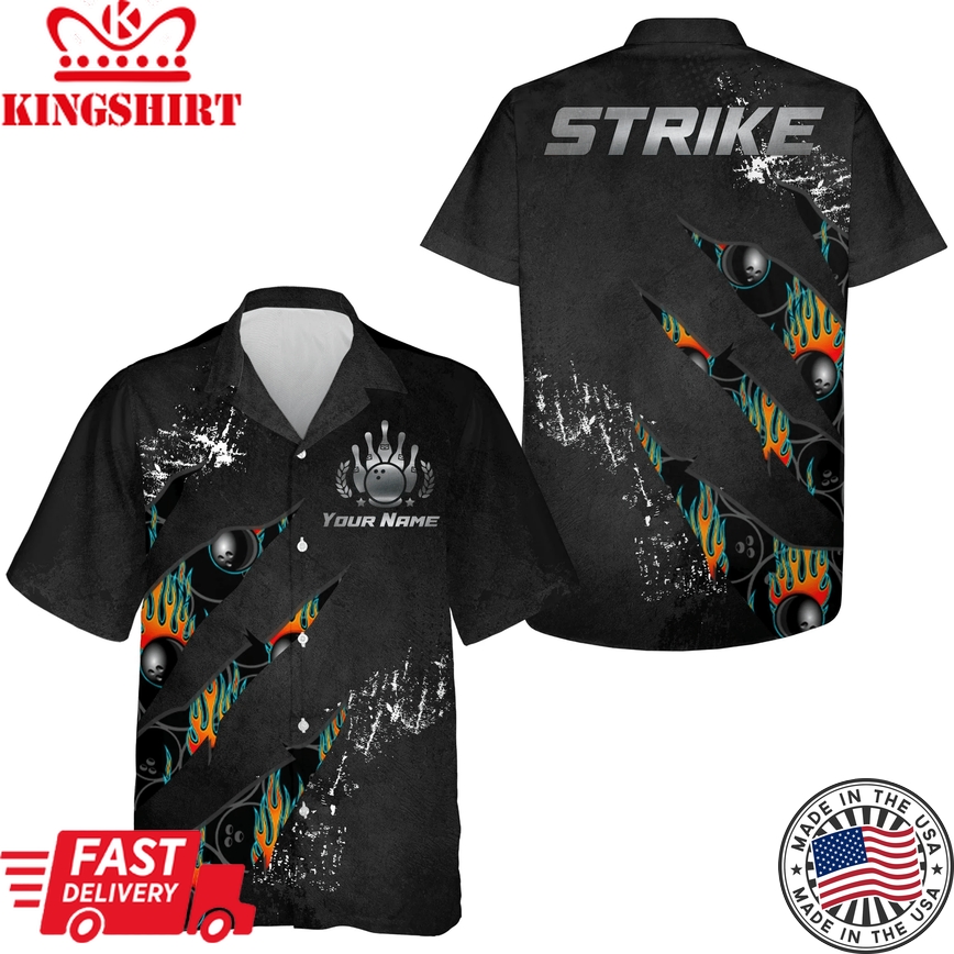 Men Women Custom Hawaiian Bowling Shirt, Strike Bowlers Jersey Short Sleeve Button-Down Cool Shirt