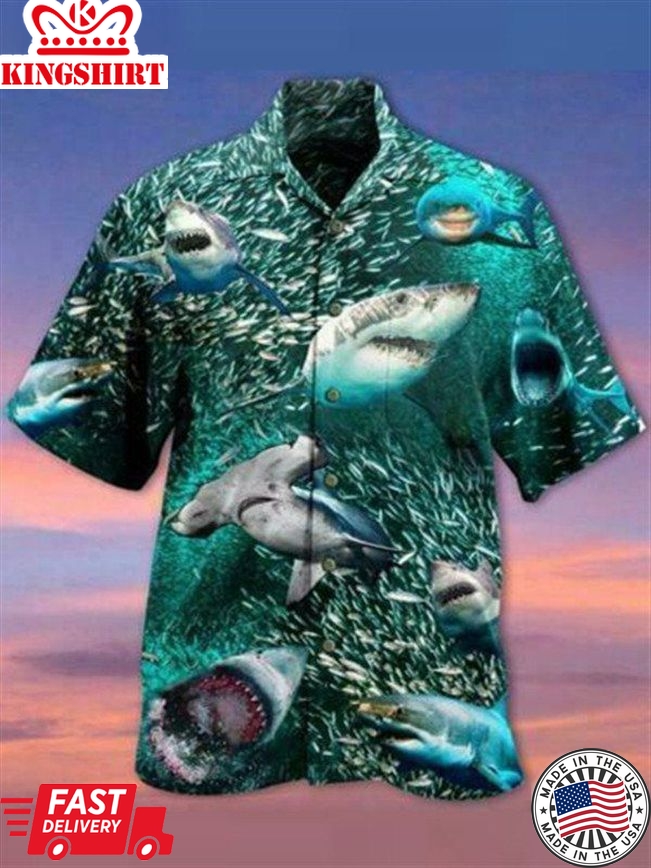 Mens In A World Full Of Fish Be A Shark Aop Short Sleeve Shirt