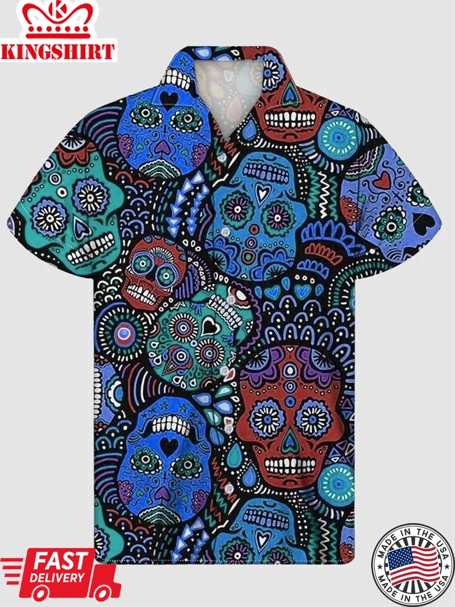 Mens Skull Printed Short Sleeve Shirt