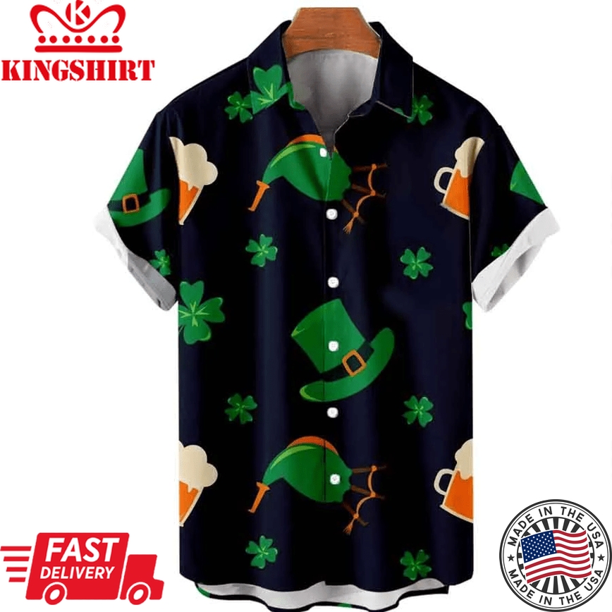 Mens St. Patrick's Day 3D Trendy Hawaiian Shirt, Shamrock Shirt, Irish Trendy Hawaiian Shirt