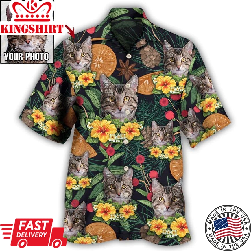 Meow in Paradise: Tropical Cat Custom Photo Hawaiian Shirt