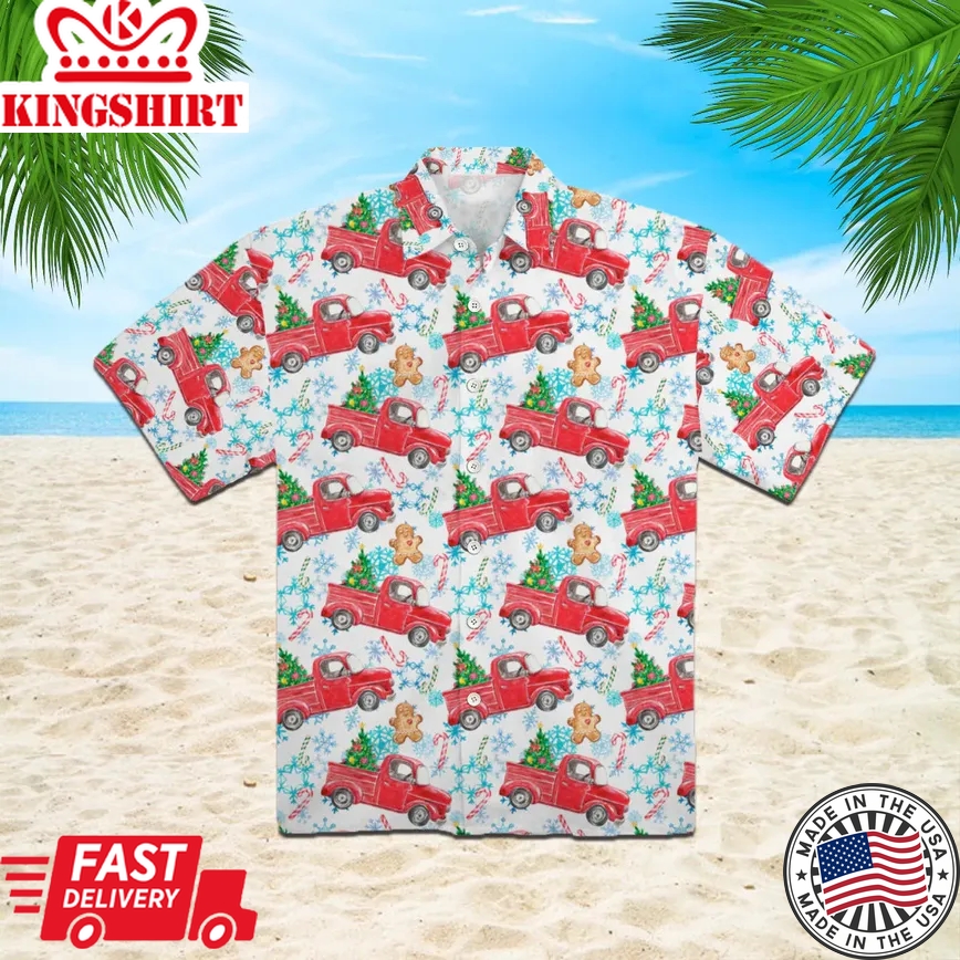 Merry Christmas On Red Truck Aloha Trendy Hawaiian Shirts