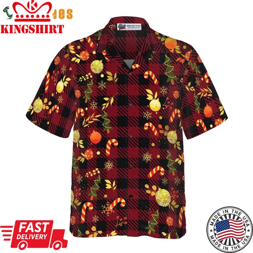 Merry Christmas Red Plaid Pattern Shirt, Xmas Trendy Hawaiian Shirt Perfect Gifts For Your Loved Ones