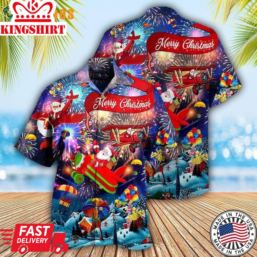 Merry Christmas Santa Airplane, Mens Christmas Trendy Hawaiian Shirt Perfect Gifts For Your Loved Ones