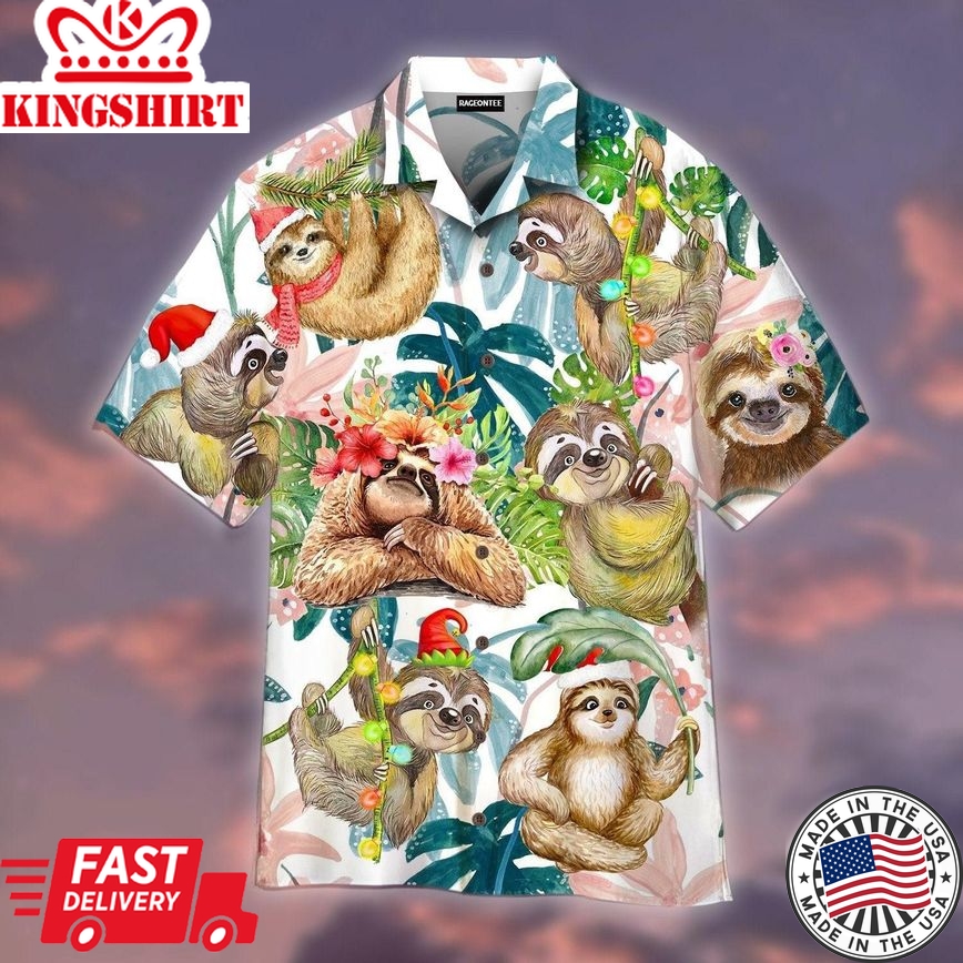 Merry Christmas With Happy Sloth Trendy Hawaiian Shirt For