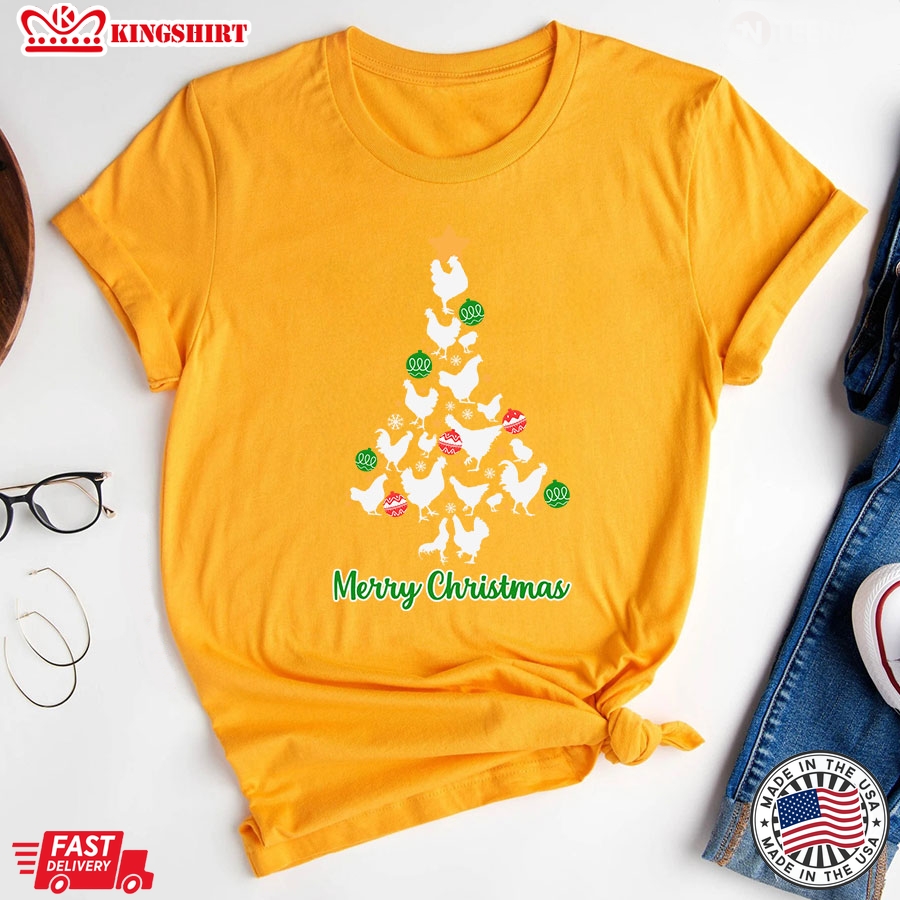 Merry Christmas Xmas Tree With Full Of Chickens T-Shirt