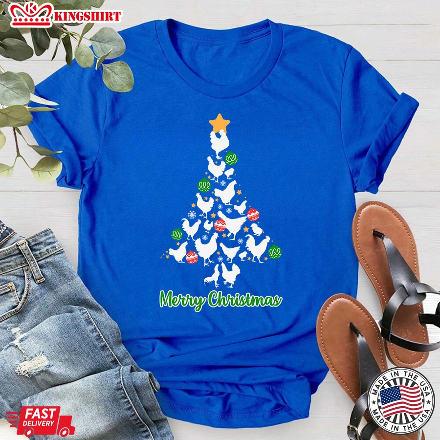 Merry Christmas Xmas Tree With Full Of Chickens T-Shirt