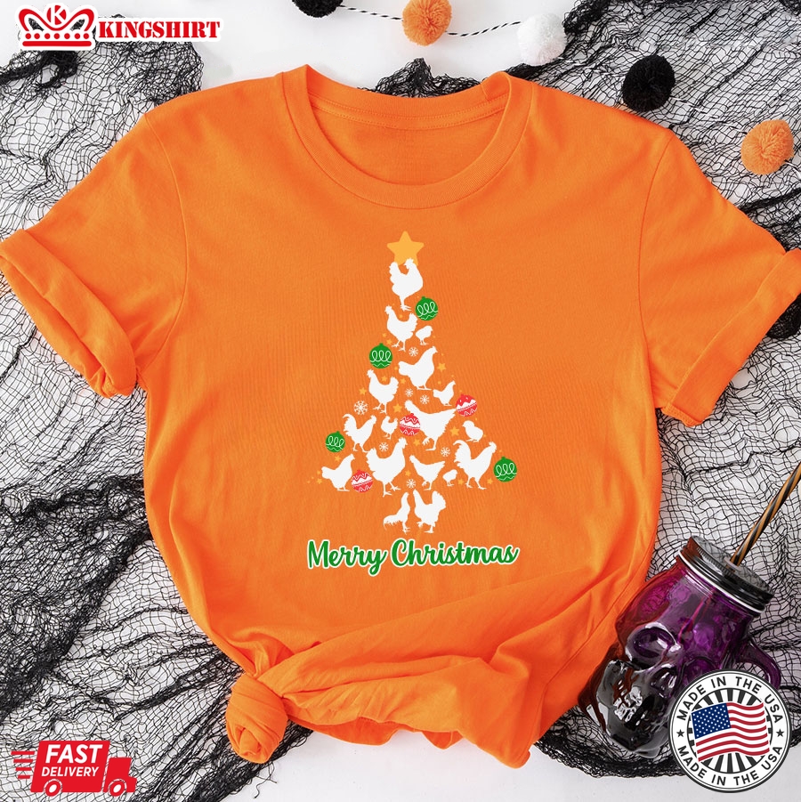 Merry Christmas Xmas Tree With Full Of Chickens T-Shirt