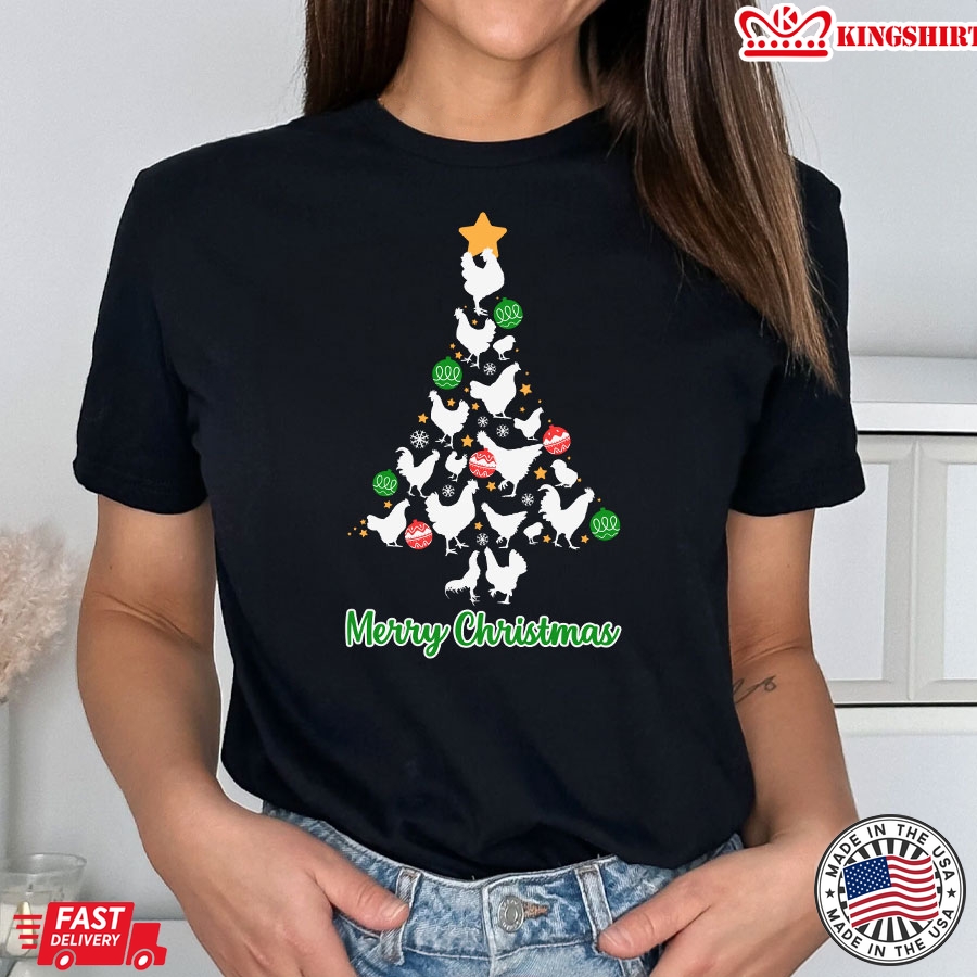 Merry Christmas Xmas Tree With Full Of Chickens T-Shirt