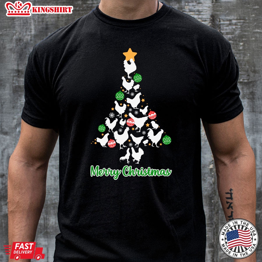 Merry Christmas Xmas Tree With Full Of Chickens T-Shirt