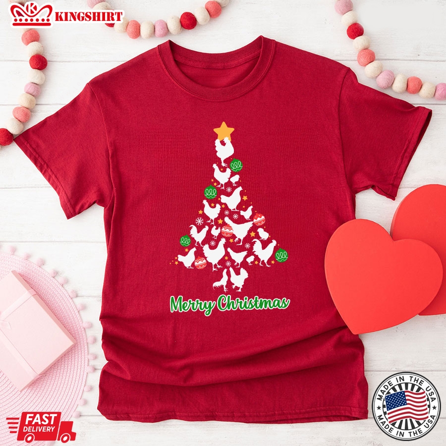 Merry Christmas Xmas Tree With Full Of Chickens T-Shirt