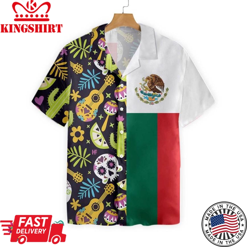 Mexican Skull Guitar Flag Hawaiian Shirt