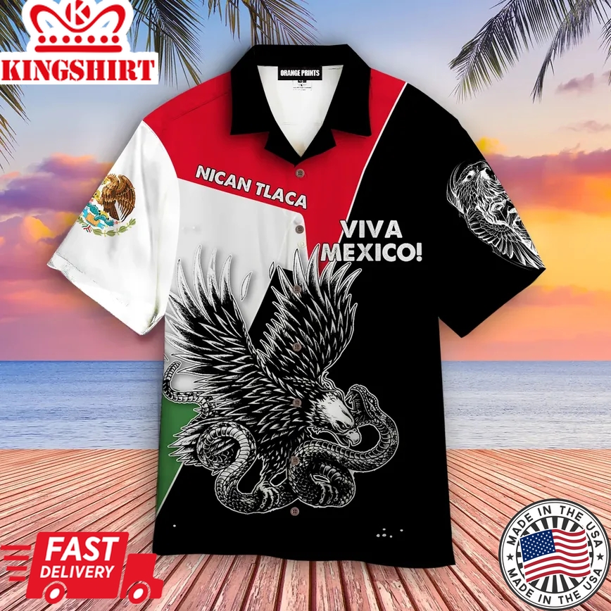 Mexico Culture Coat Arm Nican Tlaca Viva Mexico Trendy Hawaiian Shirt For