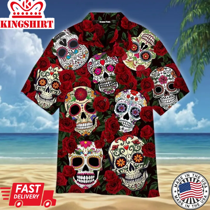 Mexico Roses Sugar Skull Trendy Hawaiian Shirt For