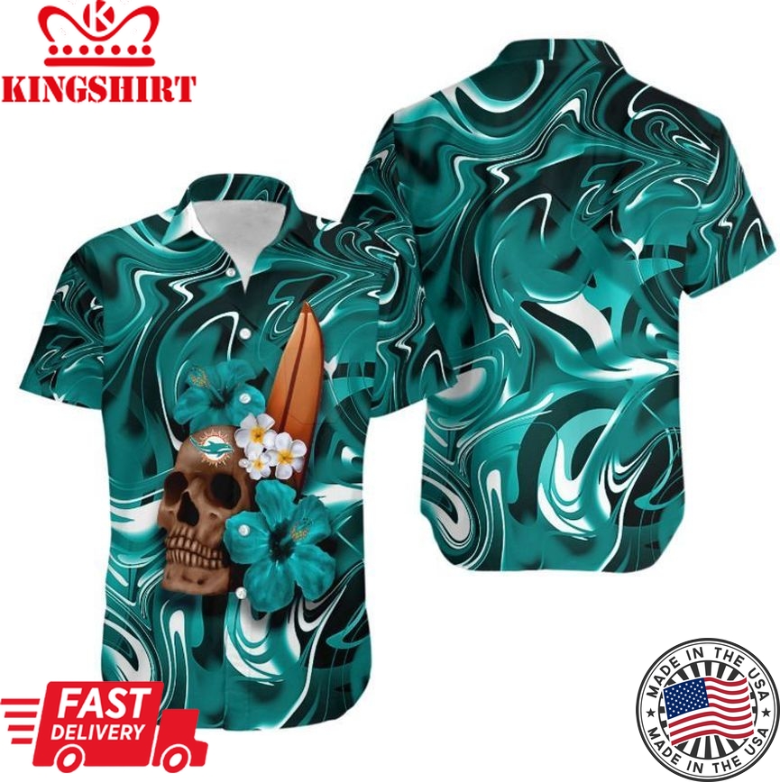 Miami Dolphins Skull and Hibiscus Flower NFL Hawaiian Shirt: Perfect Gift for Fans