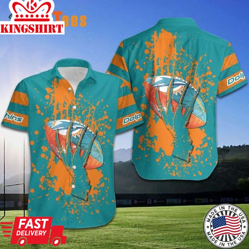 Miami Dolphins Trendy Hawaiian Shirt, Skull Hand Logo Ball, Button Down Trendy Hawaiian Shirt Perfect Gifts For Your Loved Ones Jersey Shirt