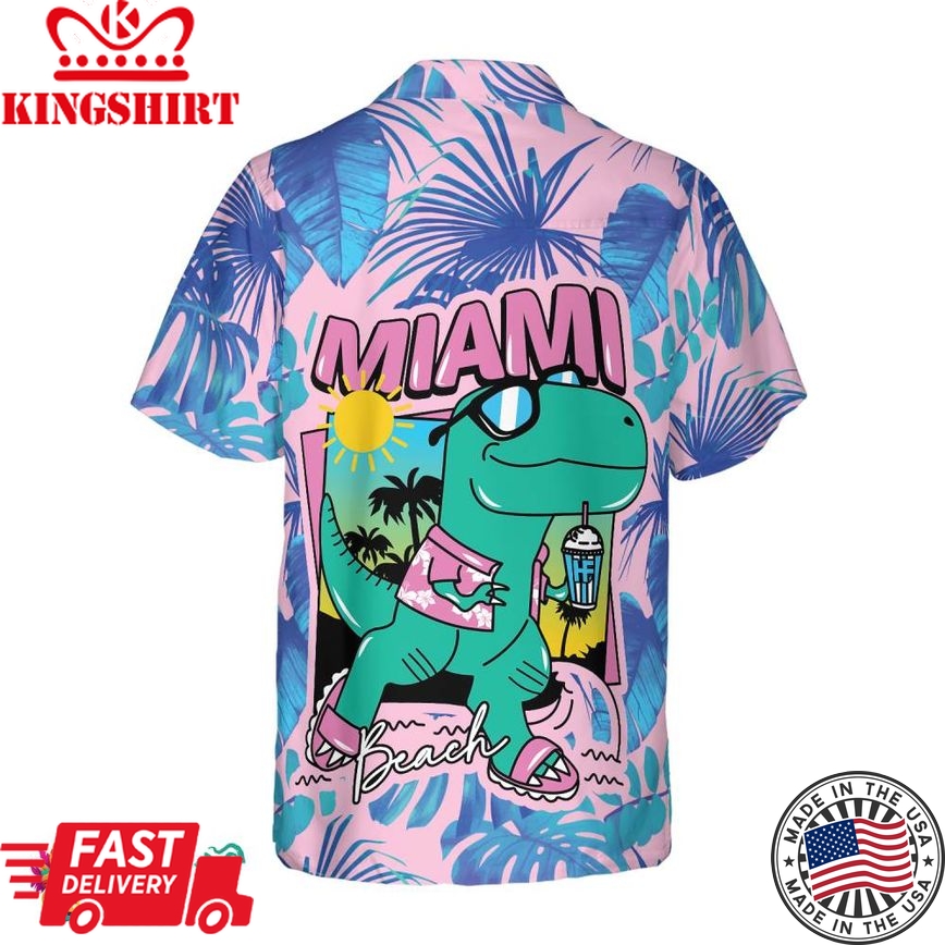 Miami South Beach Cool T- Rex Dinosaur Hawaiian Shirt