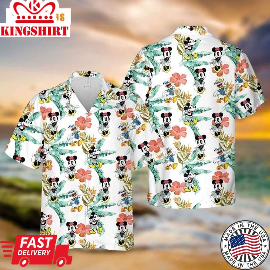 Mickey Minnie Donald Vacation Tropical Hibiscus, Tropical Trendy Hawaiian Shirt Perfect Gifts For Your Loved Ones