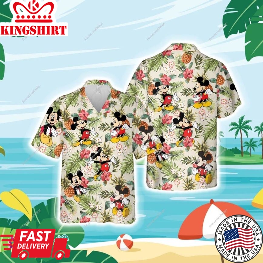 Mickey Mouse Hawaiian Shirt, Mickey Mouse Pineapple Fruit Tropical Hawaiian Shirt, Disney Summer Party Shirt, Vacation Shirt