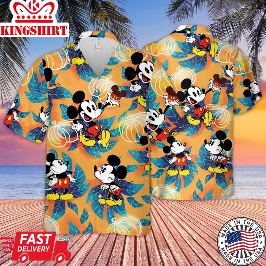 Mickey Mouse Leaves Vintage.Trending,Tropical Beach Shirt, Hawaiian Flower Shirt, Hawaiian Beer Shirt