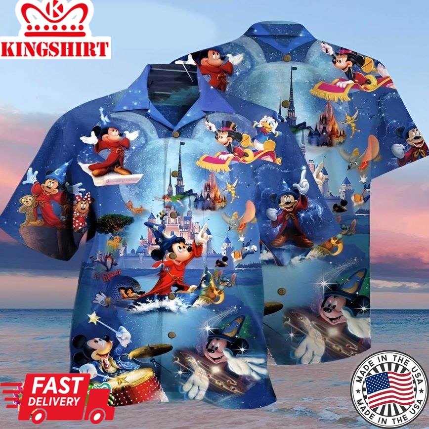 Mickey Mouse Magician Hawaiian Shirt, Mickey Magic Hawaiian Shirt, Disney Aloha Shirt Full Size Disney World Gift