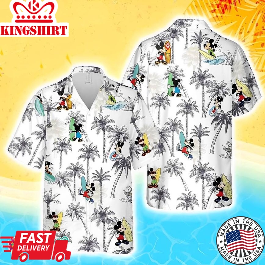 Mickey Mouse Surfing Hawaiian Shirt, Hawaiian Aloha Shirt, Family Beach Shirt, Summer Shirt, Magic Kingdom Floral Aloha Shirt