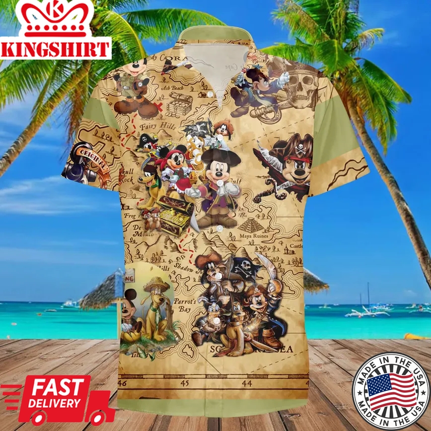 Mickey Treasure Hunting Summer Beach Trip Disney Aloha Trendy Hawaiian Shirt