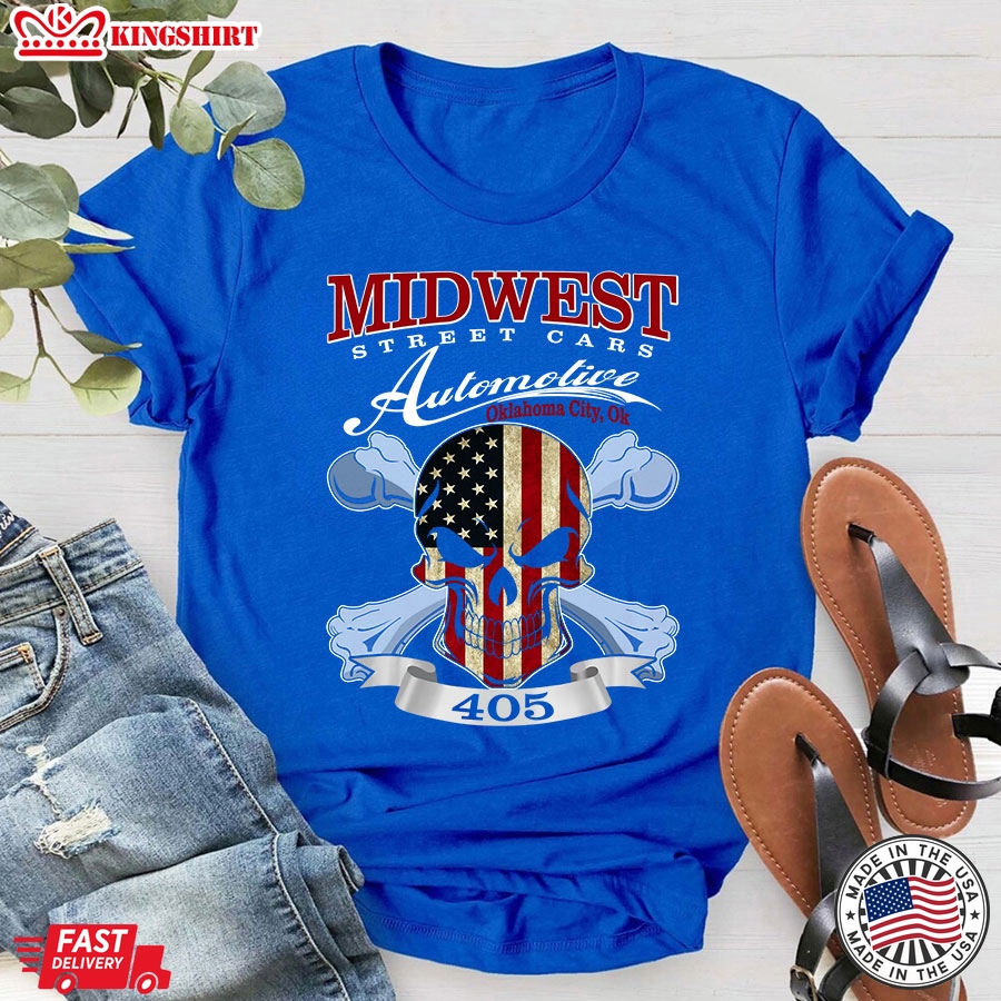 Midwest Street Cars Automotive Oklahoma City Ok American Skull T-Shirt