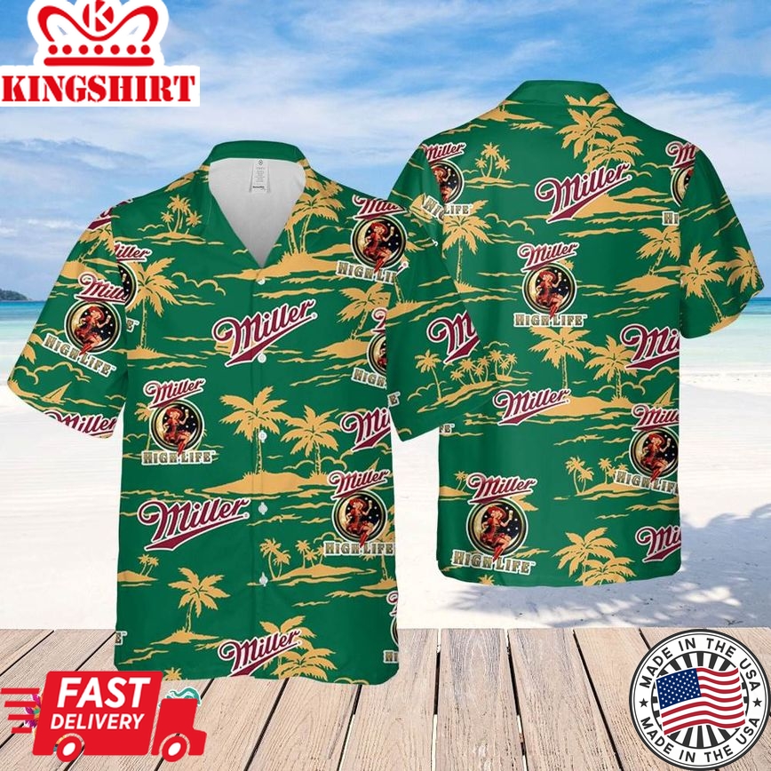 Miller High Life Hawaiian Beach Pattern Shirt, Summer Beer Hawaiian Shirt