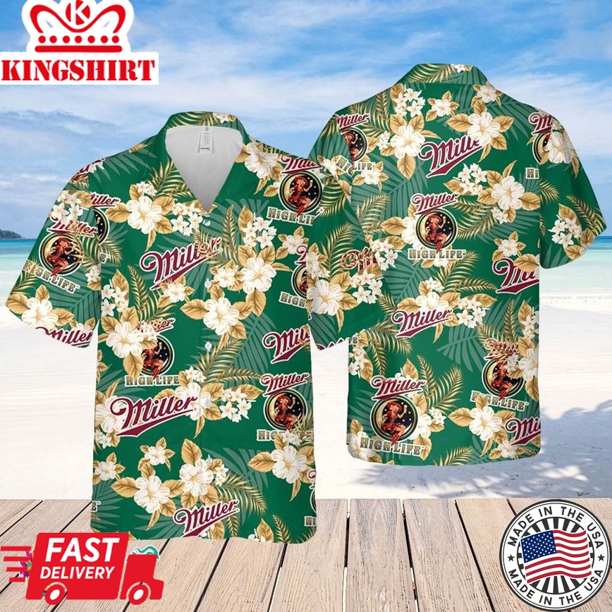 Miller High Life Hawaiian Flowers Pattern Shirt, Hawaii Beer Loves Shirt, Summer Hawaii Shirt Beer, Flowers Shirt