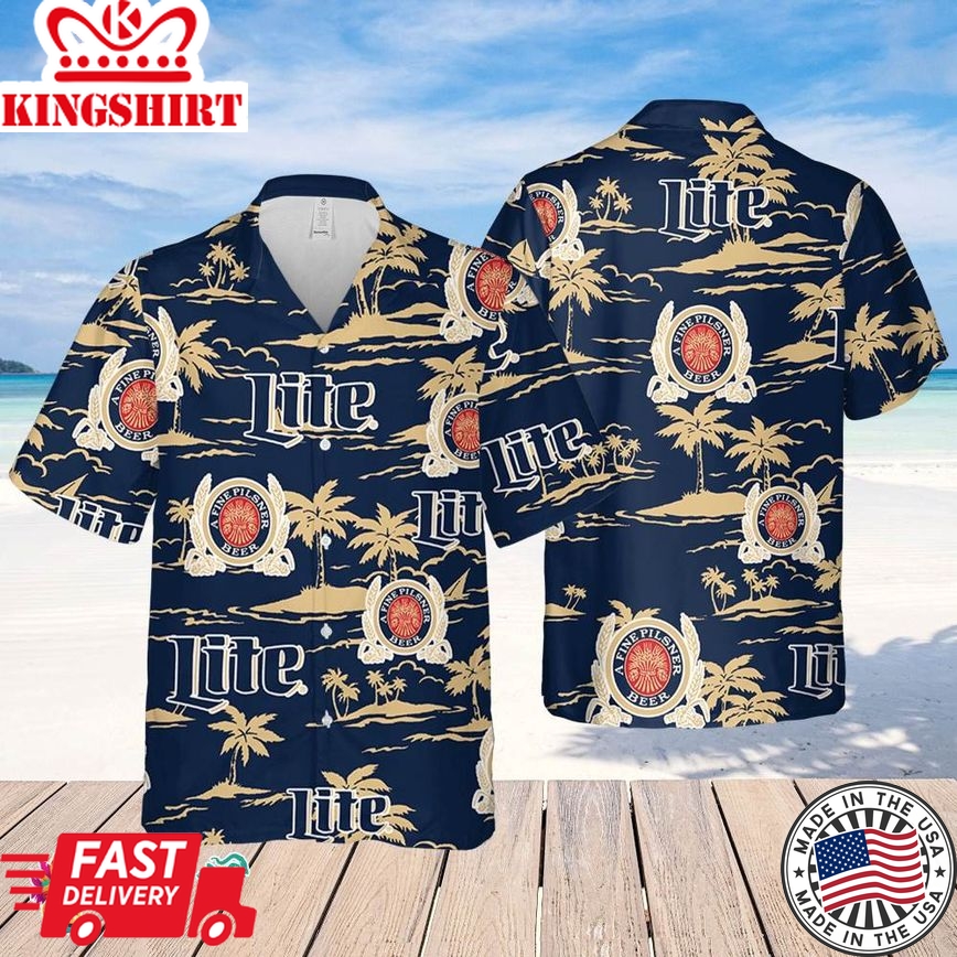 Miller Lite Hawaiian Beach Pattern Shirt, Hawaii Beer Shirt, Miller Lite Hawaiian Summer Shirt, Miller Lite Aloha Shirt