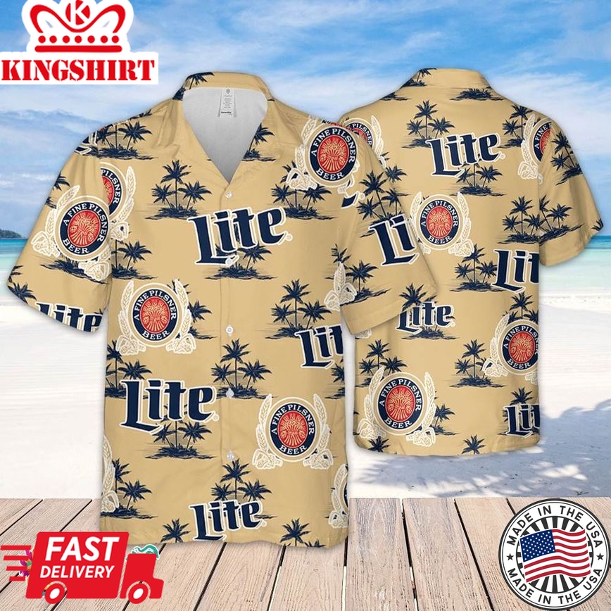 Miller Lite Hawaiian Coconut Island Pattern Hawaiian Beer Lover Shirt, Classic Flowers Beer Aloha Shirt