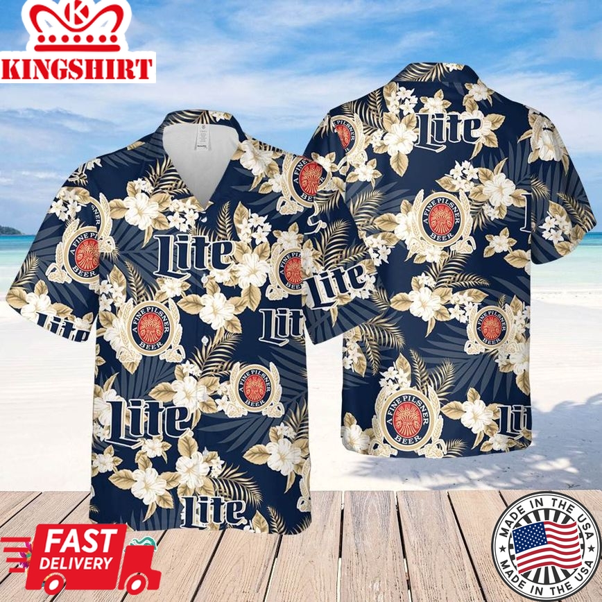 Miller Lite Hawaiian Flowers Pattern Shirt, Hawaii Beer Shirt, Miller Lite Hawaiian Summer Shirt, Miller Lite Aloha Shirt