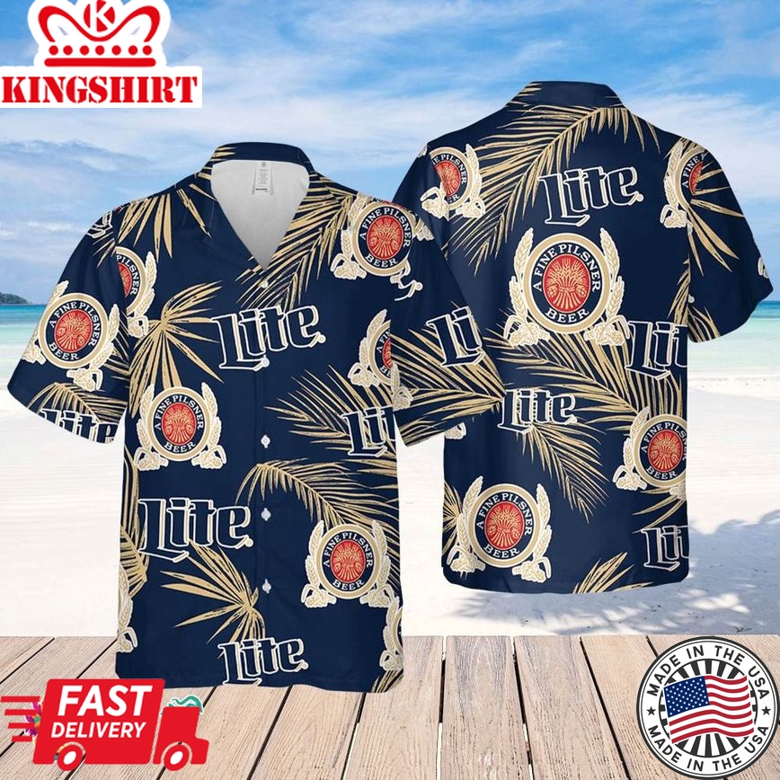 Miller Lite Hawaiian Palm Leaves Pattern Shirt, Beer Summer Party Hawaiian Shirt, Schlitz Beer Shirt