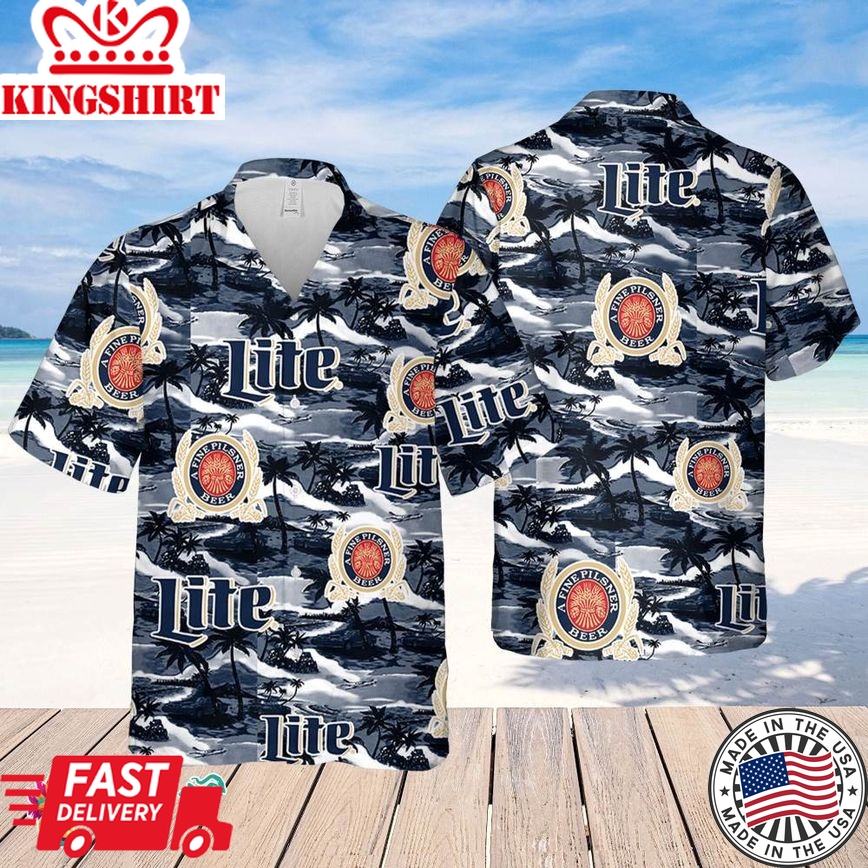 Miller Lite Hawaiian Sea Island Pattern Shirt, Hawaii Beer Shirt, Miller Lite Hawaiian Summer Shirt, Miller Lite Aloha Shirt