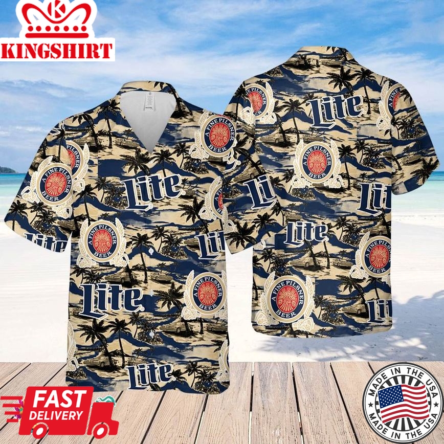 Miller Lite Hawaiian Sea Island Pattern Shirt, Summer Beer Hawaiian Shirt