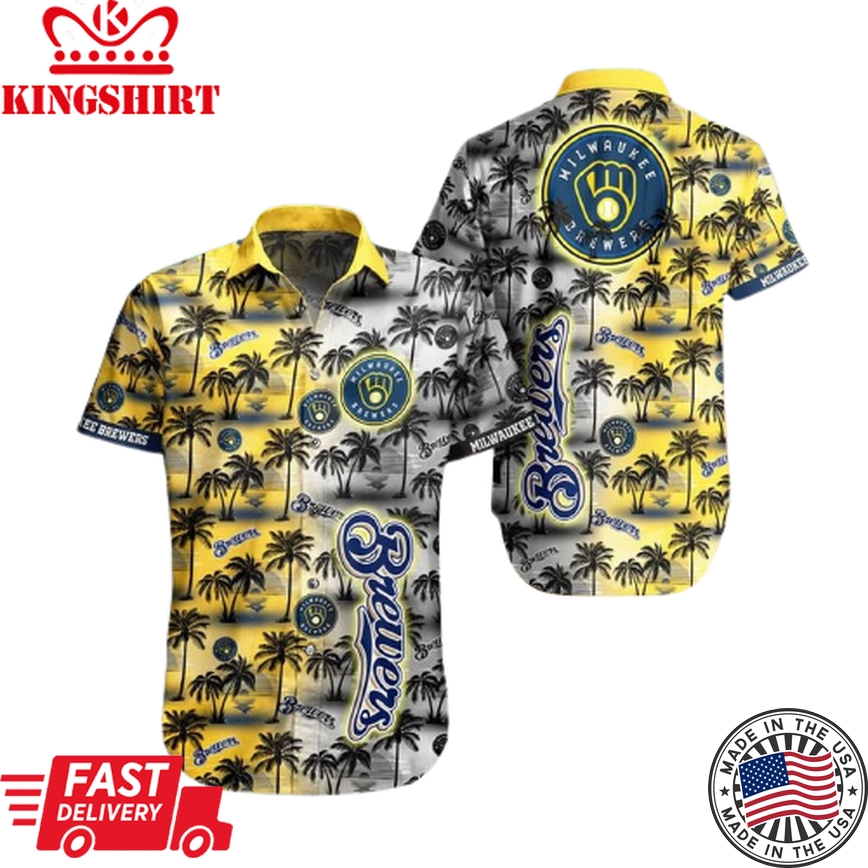 Milwaukee Brewers Hawaiian Shirt Brewers Name Tropical White Yellow Hawaii Shirt Milwaukee Brewers Aloha Shirt