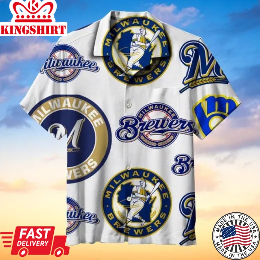 Milwaukee Brewers Hawaiian Shirt Milwaukee Brewers Symbol White Hawaii Shirt Milwaukee Brewers Aloha Shirt